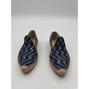 Sarah Flint Andrea Espadrille Loafers Flats Women's 37 Blue Raffia Linen Hipster